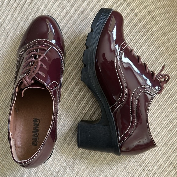 DADAWEN Women's Lace-up Platform Oxfords Mid Block Heel Brogue Shoe Patent *Read - Picture 5 of 17